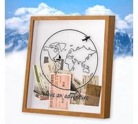 Sowoxdme Adventure Archive Travel Shadow Box with Slot for Travel Gifts Essentials,12 In Large Travel Memory Keepsake Box Frame Display Cases for Tickets, Postcard & Photos(log colour)