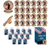 SOWPOPY 25/50/100 Sets Veterans Day Lapel Pins Bulk, Military Pins American Flag Brooch Vererans Day Appreciation Gifts With Thank You Cards for Patriotic Army Veteran Decorations, S, Alloy Steel Zinc