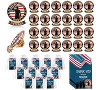 SOWPOPY 25/50/100 Sets Veterans Day Lapel Pins Bulk, Military Pins American Flag Brooch Vererans Day Appreciation Gifts With Thank You Cards for Patriotic Army Veteran Decorations, S, Alloy Steel Zinc