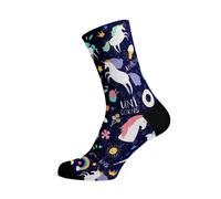 Sox Premium Cycling Bike Socks Patterned Seamless 5" Crew Style - Unicorns - L