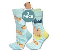 soxo Capybara Socks Gifts For Men Colorful Funny Gift For Women Cotton Socks 2.5-6.5 UK Capybara Bathing 2 Pairs