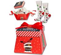 soxo Christmas Socks In Box With A Bow Gift For Men Women Cotton Sock Xmas Gifts Funny Presents 6.5-10.5 Red