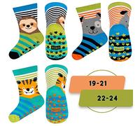 soxo Grip Socks Kids Baby Slipper Anti Slip Toddler Non Slip Boys Grip Sock 3 Pairs 12-36 Months Tiger Sloth Dog 3 Pieces