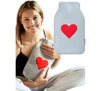 soxo Plush Hot Water Bottle Cover Hand Warmer Neck Period Back Pain Relief Kids Hot-Water Bottles Gray with Red Heart