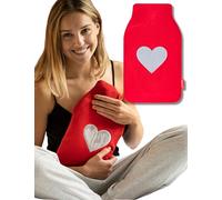 soxo Plush Hot Water Bottle Cover Hand Warmer Neck Period Back Pain Relief Kids Hot-Water Bottles Red with Gray Heart