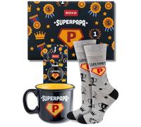 soxo Super Papa Socks Men Dad Gifts Mens Cotton Sock Colourful Funky Gift Men's Presents 6.5-10.5 Socks + Mug + Keychain