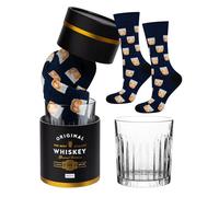 soxo Whiskey Gift Sets For Men - Mens Socks & Glass For Him | Crew Length, Size Range, Birthday Surprise, Cotton Fabric, Funny Design, Whisky Theme