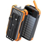 SOXONO Solar Charger Power Bank, PD 20W Fast Charging External Batter, 40000mAh Portable Phone Charger Built in 4 Cables with Dual Bright Flashlights for Camping, Hiking, and Outdoor Use