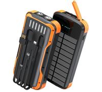 SOXONO Solar Charger Power Bank, PD 20W Fast Charging External Batter, 40000mAh Portable Phone Charger Built in 4 Cables with Dual Bright Flashlights for Camping, Hiking, and Outdoor Use