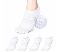 soxsense Cushion No Show Toe Socks For Women Five Finger Socks Low Cut Athletic Running Socks 4 Pairs, White, Small