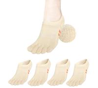 soxsense Cushion No Show Toe Socks For Women Five Finger Socks Low Cut Athletic Running Socks 4 Pairs, Beige, M