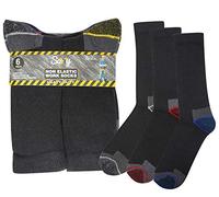 Soxy 6 Pairs Mens Heavy Duty Non Elastic Work Socks Shoe Safety/Steel Toe Boot Socks, MultiBlack/Multi, UK 6-11 (EU 39-45)