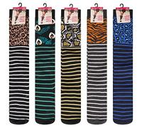 Soxy Ladies Design Wellington Boot Socks - 5 Pack - Women's Welly Socks - Festival Walking Hiking Thermal Socks - Animal Skin Stripe Designs - UK Shoe Size 4-6