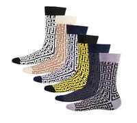 Soxy Mens Greek Key Design Socks - 6 Pack Cotton Rich Assorted Colours - UK Shoe Size 6-11