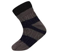 Soxy Mens Slipper Socks - Double Layer Chunky Socks - Sherpa Lined with Anti Slip Grippers - Thick Winter Warm Thermal Socks - Navy/Grey - UK Shoe Size 6-11