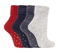 Soxy Super Soft Ladies Bed Socks - 4 Pack - Women's Fleece Lined Brushed Thermal Slipper Socks - Anti Slip with Gripper Sole - Assorted Colours - UK Shoe Size 4-6