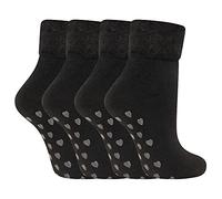 Soxy Super Soft Ladies Bed Socks - 4 Pack - Women's Fleece Lined Brushed Thermal Slipper Socks - Anti Slip with Gripper Sole - Black - UK Shoe Size 4-6