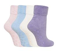 Soxy Super Soft Ladies Bed Socks - 4 Pack - Women's Fleece Lined Brushed Thermal Slipper Socks - Anti Slip with Gripper Sole - Assorted Colours - UK Shoe Size 4-6