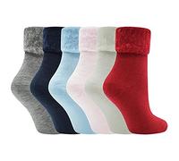 Soxy Super Soft Ladies Bed Socks - 6 Pack - Women's Fleece Lined Brushed Thermal Sleep Socks - Assorted Colours - UK Shoe Size 4-6