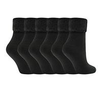 Soxy Super Soft Ladies Bed Socks - 6 Pack - Women's Fleece Lined Brushed Thermal Sleep Socks - Black - UK Shoe Size 4-6