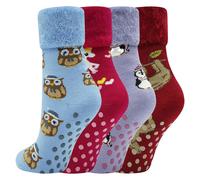 Soxy Women's Animals Fleece Lined Thermal Socks (Pack of 4) | Size: 4-6 Soxy Multicolor 4-6