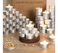 Soy Wax Tealight Candles | 50 Pack- 6 Hours Long Burning Tea Candles, 100% Natural Soy Wax Tea Lights Candles | Paraffin-Free, Unscented Tealights Candles Bulk for Party, Home, Wedding, Emergency