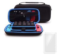 Soyan Carry Case Compatible with Nintendo Switch with 2 Pack Tempered Glass Screen Protectors (Blue)