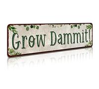 SOYAVE Grow Dammit! Garden Sign Mom Plaque Gardening Signs Vintage Decor Dads Decorative Plaques Funny Decoration Herbs Fruit Flowers Vegetables Produce Gift 4" x 16"