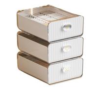 SOYDAN 3 Pcs Drawer-style Socks Bra Underwear Split Compartments Organizer for Closet, Stackable Plastic Storage Drawer Box for Clothing, Bra, Ties, Scar(white)