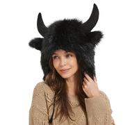 SOYDAN Buffalo Hat with Horns | Warm Winter Plush Earmuffs with Horns | Animal Hats, Hairy Ears Headwear for Outdoor Adventures Halloween Christmas Cosplay