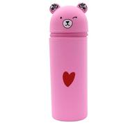 SOYDAN Plush Pencil Case, 7.68 x 2.17 Inch Zipper Leather Pen, Erasable Standing Pen Holder, Bear Shape Pencel for Girls Pencils and Makeup, Little Pink Bear, 19,5*5,5 cm