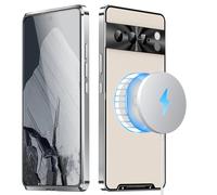 Soyeacrg Case for Google Pixel 7 Pro/7/7A, [Compatible with MagSafe] Full Camera Protection & Safety Lock Ultra-Thin Lightweight Aluminum Metal Bumper Translucent Matte Back Case,Silver,7 Pro