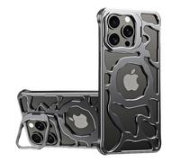Soyeacrg Case for iPhone 15/15 Pro/15 Pro Max, Compatibility with Magsafe Ultra Lightweight Metal Frameless Aluminum Alloy Sleek Minimalist Shell with Built-In Invisible Stand,Gray,15 Pro