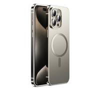 Soyeacrg Case for iPhone 15 Pro Max/15 Pro/15, [Compatible with Magsafe] Lens Protector Upgraded Airbag Stainless Steel Metal Frame Ultra Thin Skinfeeling Frosted PC Back,Titanium,15 Pro Max
