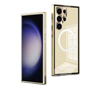 Soyeacrg Case for Samsung Galaxy S23 Ultra/S23 Plus/S23, [Compatible with MagSafe] Lock Type Aluminum Alloy Metal Frame Drop Resistant Anti-Yellowing Transparent Hard Case,Gold,S23 Ultra