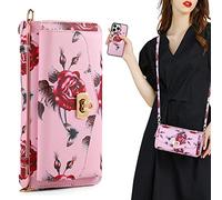 Soyeacrg Crossbody Wallet Case for iPhone 14 Pro Max/14 Pro/14 Plus/14,Compatible with MagSafe[RFID Blocking] Detachable Magnetic PU Leather Zipper Cash Coin Pocket Multi Card Slots,Pink,14 Pro Max