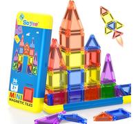 Soyee Mini Magnetic Tiles, Travel Toy for Toddlers with Metal Tin, Portable STEM Building Toy for Kids for Boys and Girls Aged 3, 4, 5, 6, 7 and 8 Years and Birthday Gifts