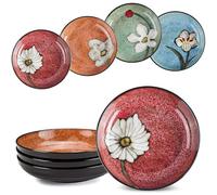 Soyestan Ceramic Deep Plates For Kitchen,8.5 in - Plates Set of 4 -Large Pasta Serving Bowl, For Steak,Salad,Appetizer,Pasta, Serving etc - Dishwasher, Microwave, and Oven Safe (Set of 4 8.5 Inch)