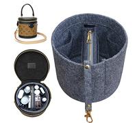 Soyizom Cylinder Bucket Organiser Insert - Felt With Detachable Pouch and Key Chains - Perfect for Cannes Barrel Shape Purse, Grey