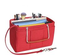 Soyizom Felt Bag Organiser Insert Handbag for Women,Travel Makeup Handbag Organiser Insert Bag Liner for Tote with Handles Keychain(Large,red)