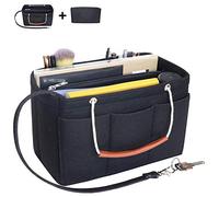 Soyizom Felt Bag Organiser Insert Handbag for Women,Travel Makeup Handbag Organiser Insert Bag Liner for Tote with Handles Keychain(Medium,black)