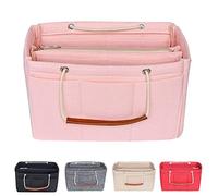 Soyizom Felt Bag Organiser Insert Handbag for Women,Travel Makeup Handbag Organiser Insert Bag Liner for Tote with Handles Keychain(Medium,pink)