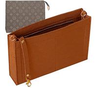 Soyizom Felt Hangbag Tote Insert Fits Toiletry Pouch 26 19 Messenger Bag Insert Organiser for Women, Hangbag Purse Liner Bag Tidy Organiser with Gold Buckle&Keychain (Large, Brown)