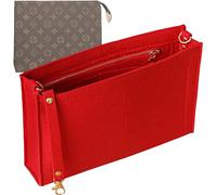 Soyizom Felt Hangbag Tote Insert Fits Toiletry Pouch 26x19 Messenger Bag Insert Organiser for Women, Hangbag Purse Liner Bag Tidy Organiser with Gold Buckle&Keychain (Large, Red)