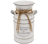 Soyizom Metal Flower vase Vintage Decorative Bucket with Handle, French White Galvanized Finish Pot for Rustic Home Shabby Chic Farmhouse Decor