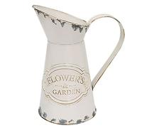 Soyizom Vintage French Pitcher - Metal Rustic Vase/Watering Jug - Galvanized Tin Decor - Country Primitive Jug For Flower Holder, White - 8.9" H