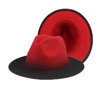 SOYNIA Fedora Trilby Felt Hats Fedora Hat Women Felted Hats for Men Gradient Color Bowler Hat Wide Brim Design Casual Men 56-58Cm(Adults) Red-Black