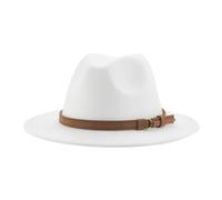 SOYNIA Fedora Trilby Felt Hats Fedora Hats for Women Men Wide Brim Solid Women Hats Band Belt Classic Formal Hats 56-58Cm(Adults) White