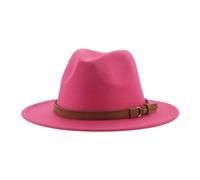 SOYNIA Fedora Trilby Felt Hats Fedora Hats For Women Men Wide Brim Solid Women Hats Band Belt Classic Formal Hats 56-58Cm(Adults) Rosered
