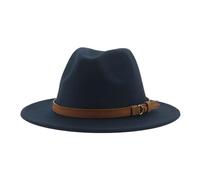 SOYNIA Fedora Trilby Felt Hats Fedora Hats For Women Men Wide Brim Solid Women Hats Band Belt Classic Formal Hats 56-58Cm(Adults) Navy